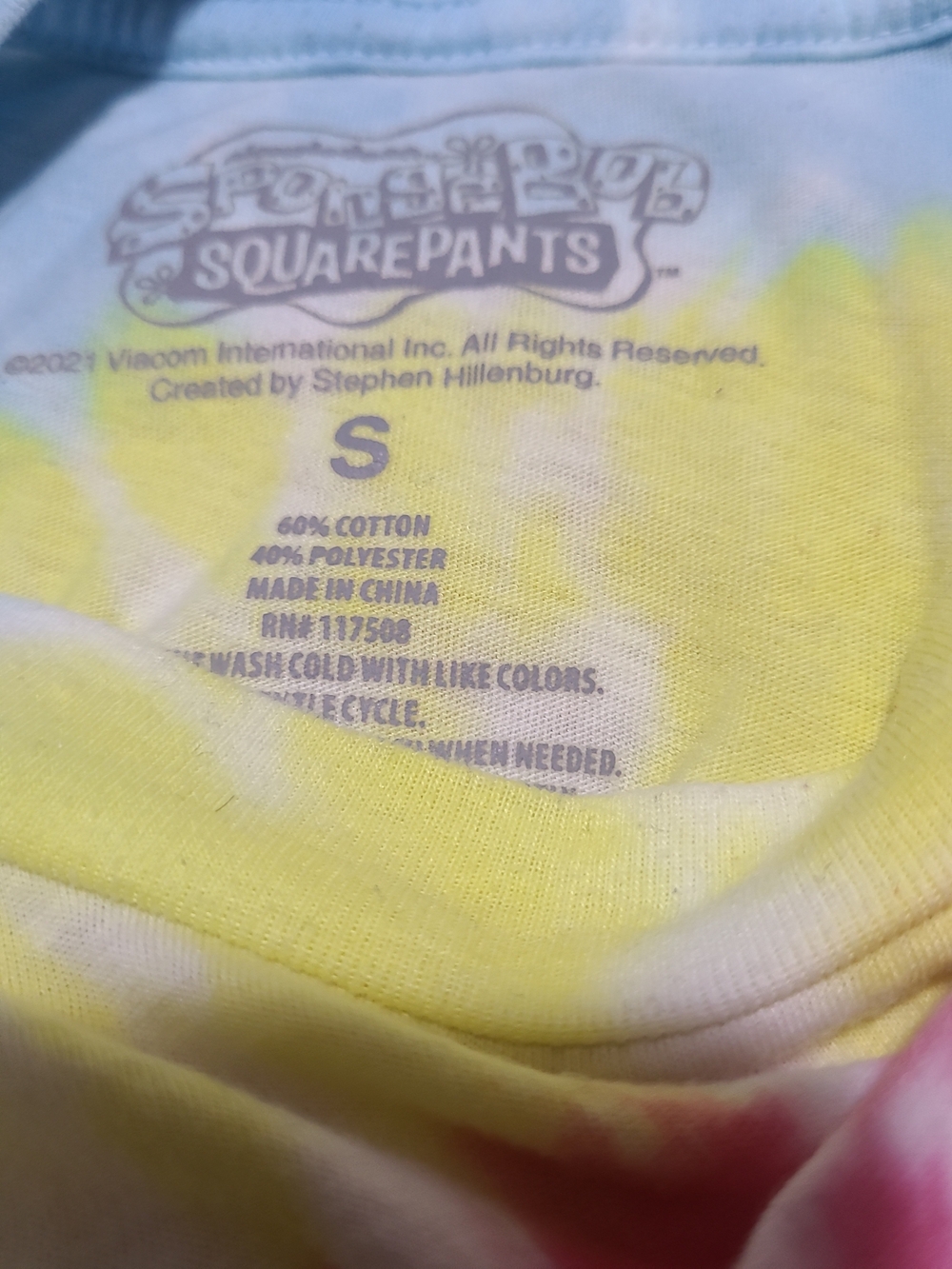 SpongeBob SquarePants Rainbow Imagination Tie Dye Graphic T-Shirt Unisex Small - Picture 3 of 6